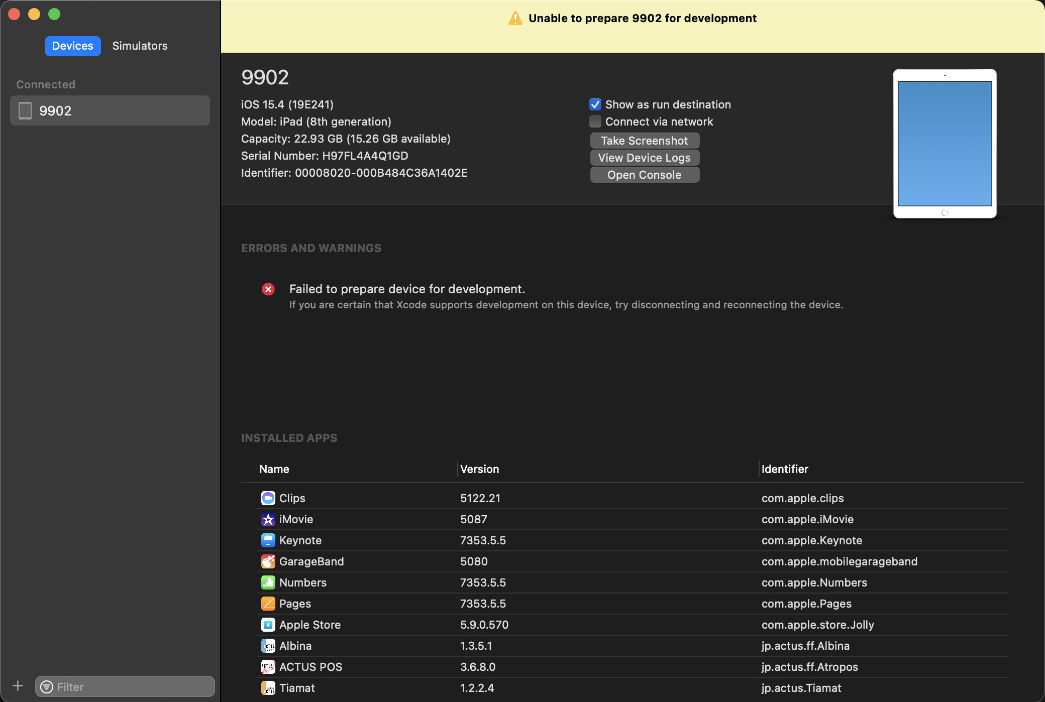 【Warning】Xcode：Unable to prepare [DeviceName] for development Please ...